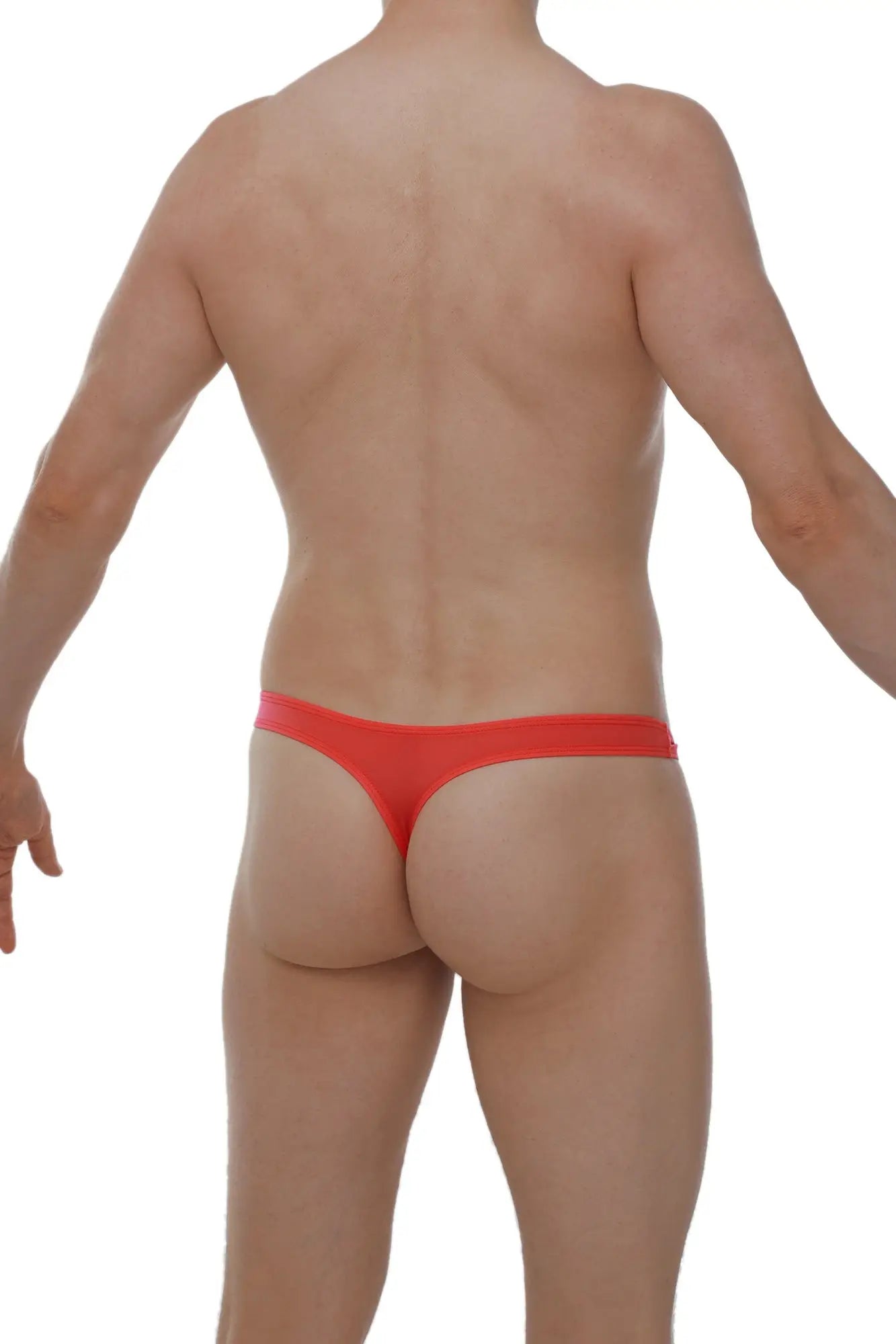 A vibrant red petitq thong lasso cockring in plum crimson made of smooth, form-fitting fabric shown from the back
