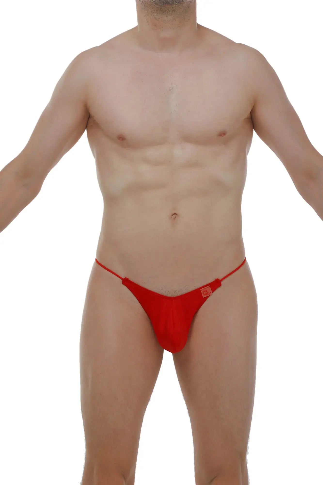PetitQ thong Lolif Joe red men’s thong with thin straps and a small square logo on the side