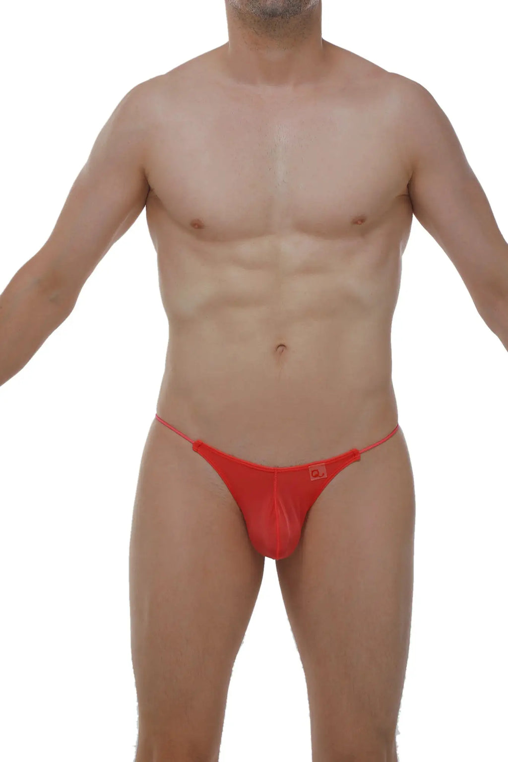 Petitq thong lolif plum crimson red glossy fabric thong with thin straps and small logo on the front