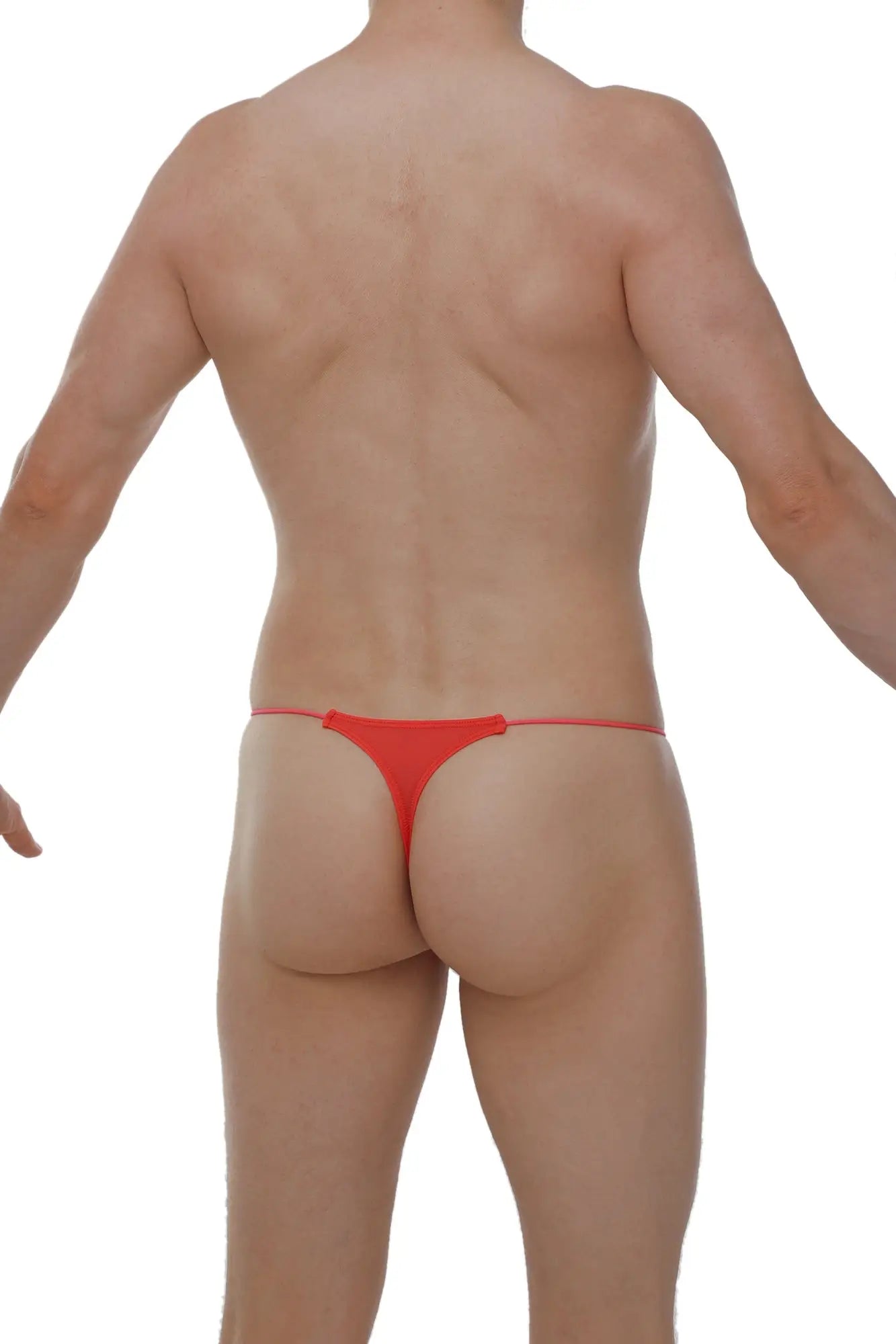Red thong with thin seamless design in plum crimson by PetitQ showing back side of the lingerie product