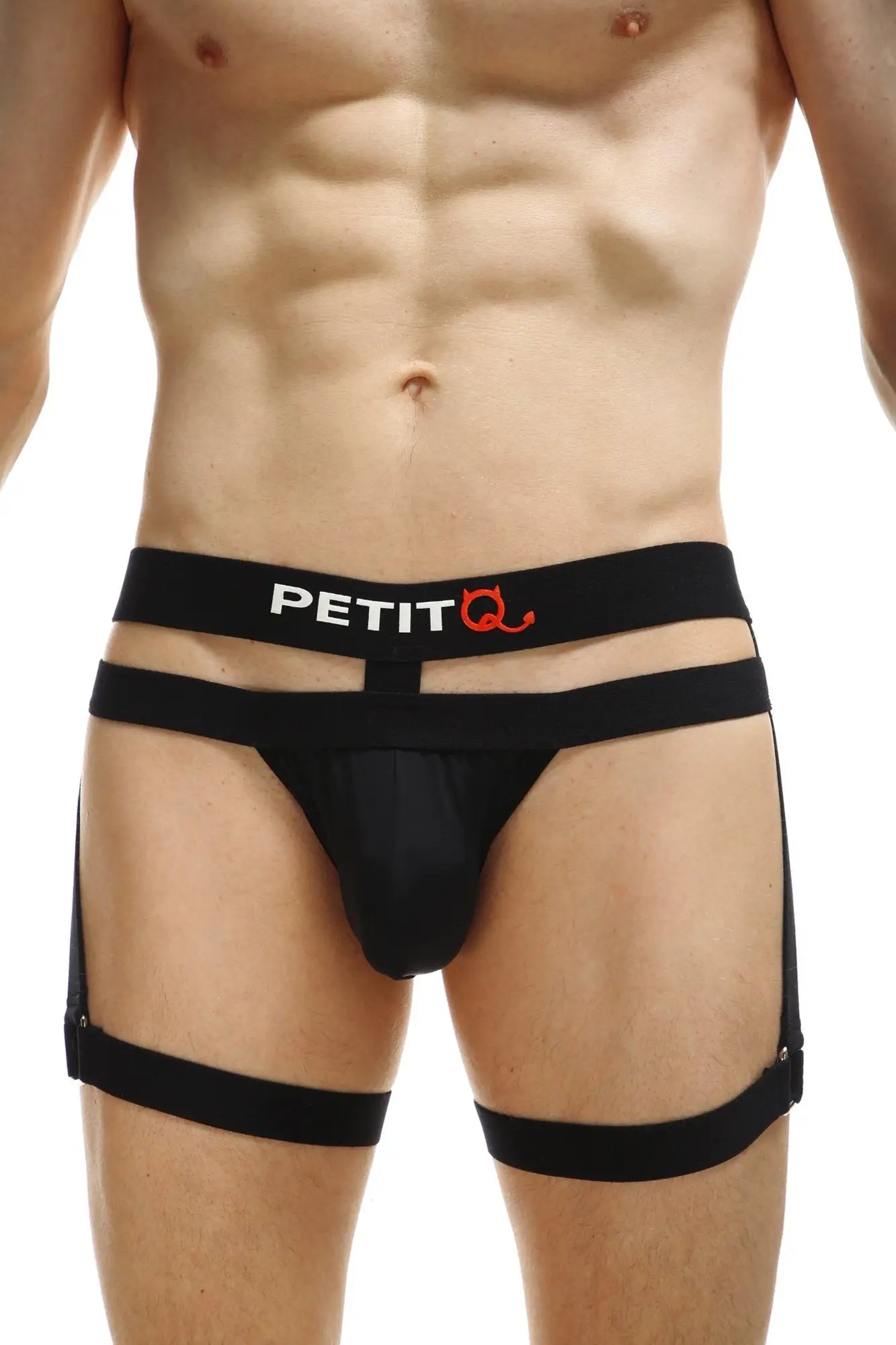 Black petitq thong maizey briefs with cut-out design and leg straps for stylish comfortable wear