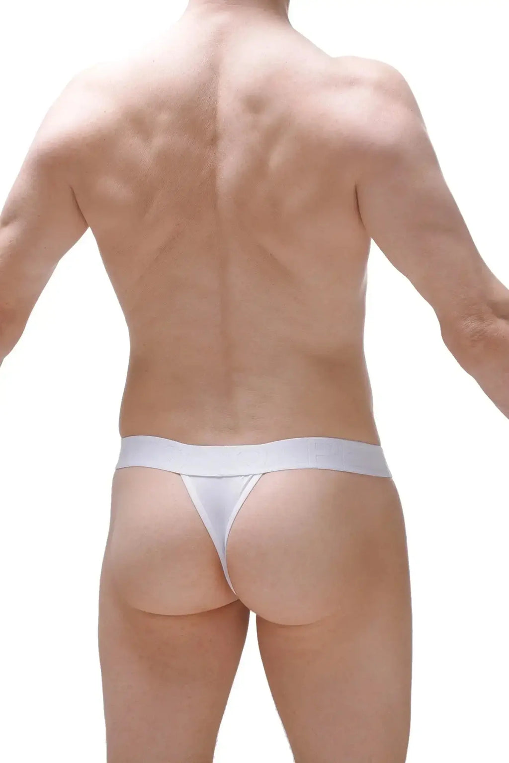 White thong underwear by PetitQ featuring a smooth, form-fitting design in white fabric, front view