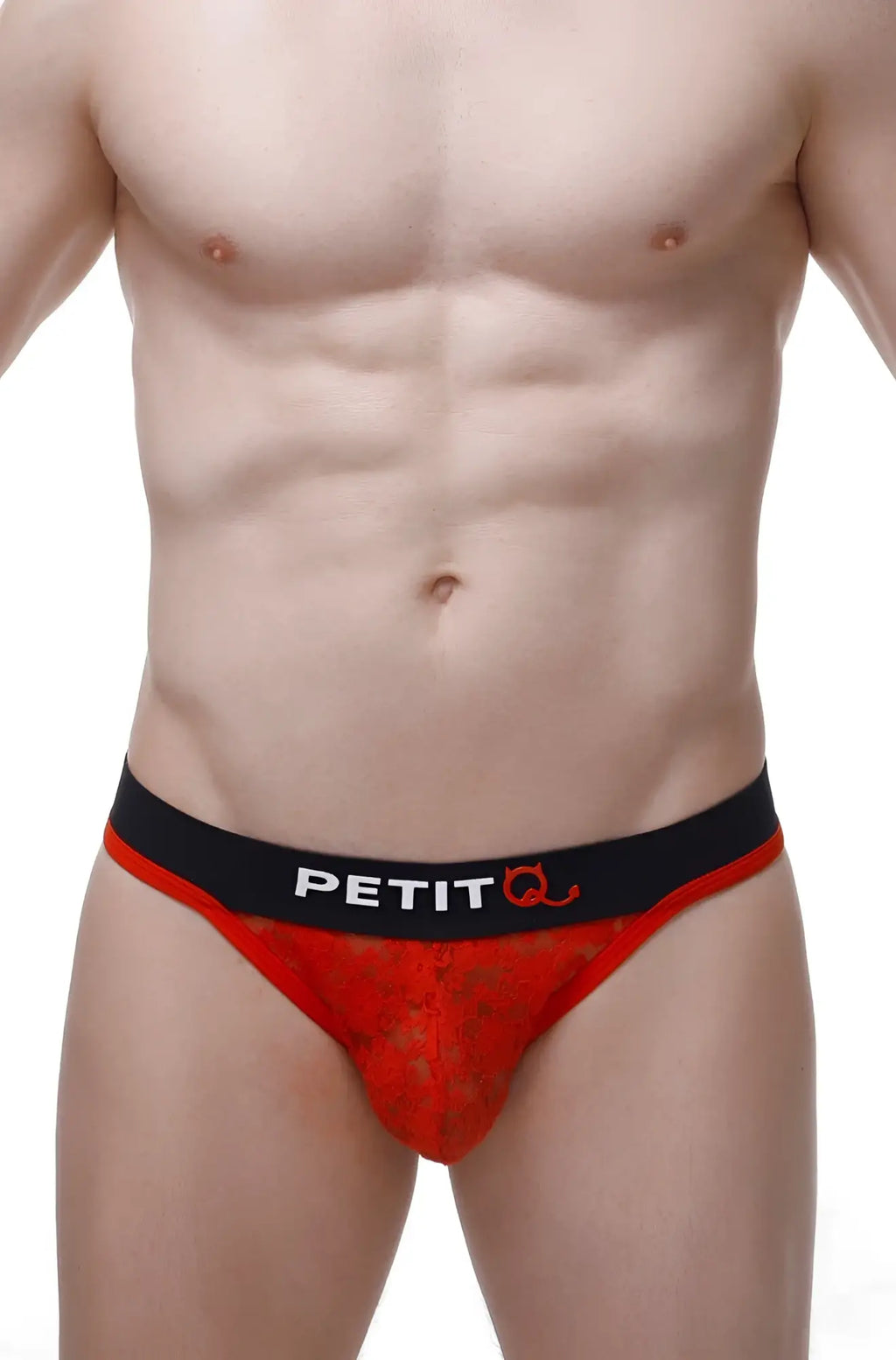 Red lace men’s briefs with black petitq logo waistband from petitq thong maulay lace red collection