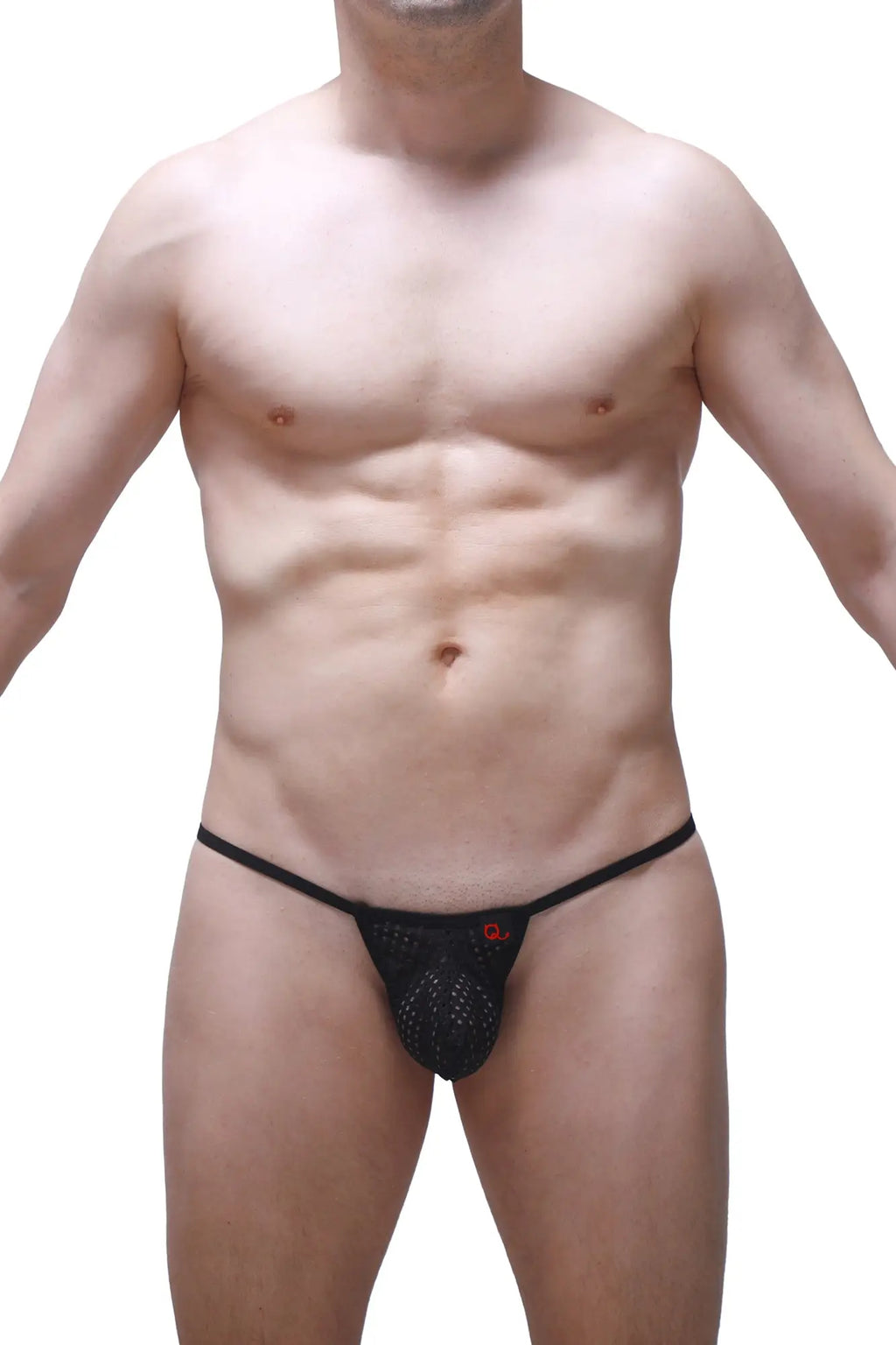 PetitQ thong Migny Durtol black black mesh thong with a small red logo on the front
