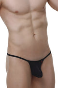 Petitq thong migny macra black black mesh thong with thin waistband and small red logo on the side