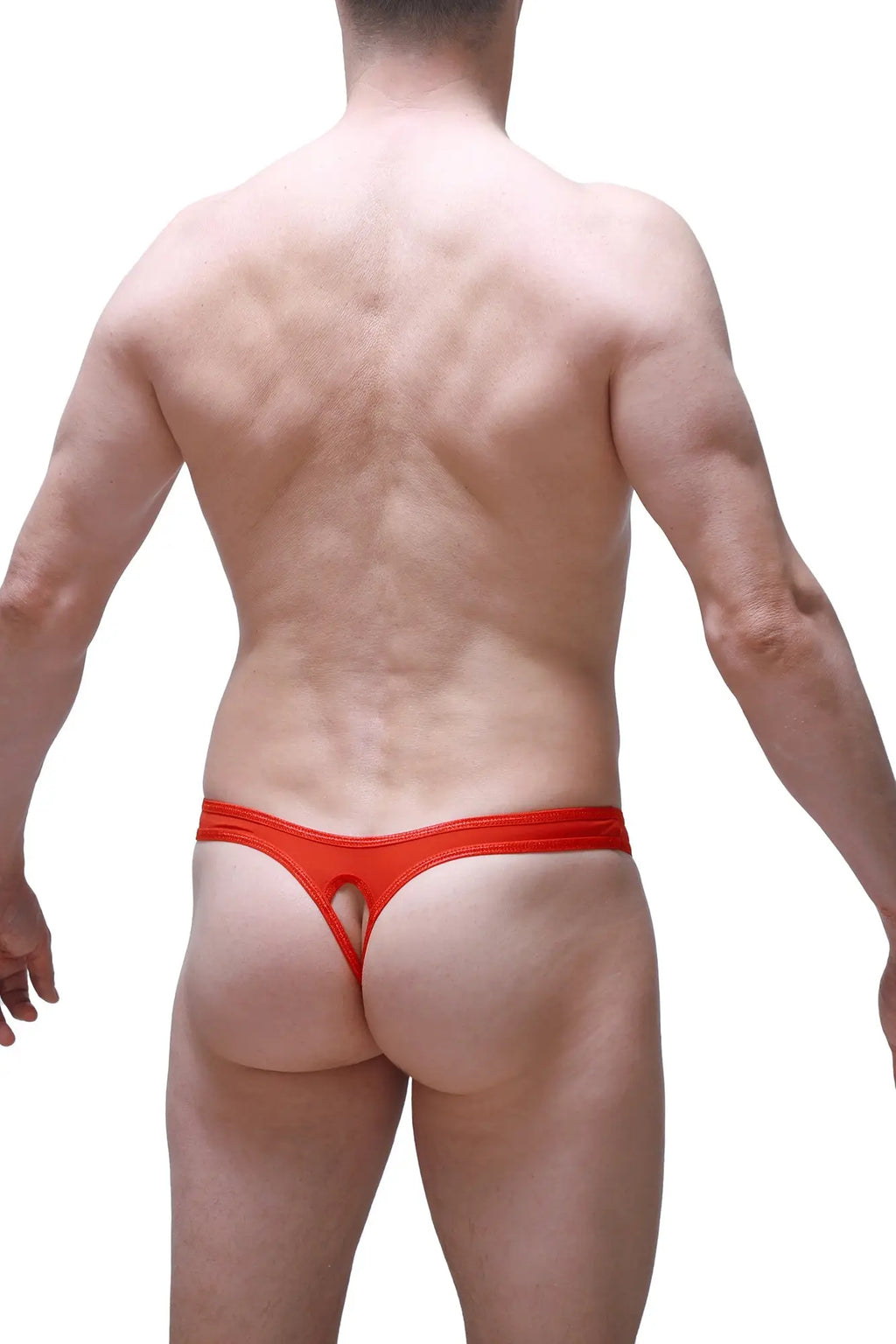 PetitQ thong open cuens plum red in bright red stretchy fabric with a central cutout and form-fitting design