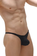 Black PetitQ thong for men with smooth seamless design and form-fitting fabric for comfortable wear
