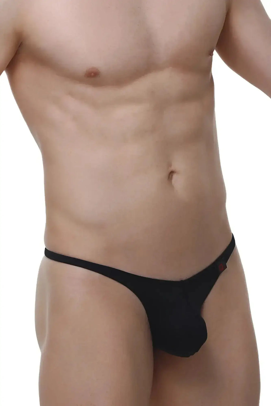 Black PetitQ thong Plellis Joe with subtle red logo on the side made of soft breathable fabric