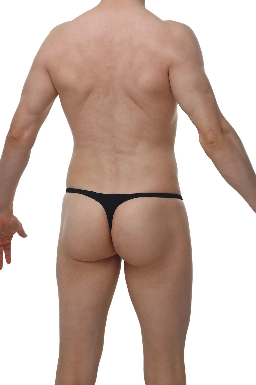 Black petitq thong plellis joe with a thin seamless waistband and minimalistic design front view