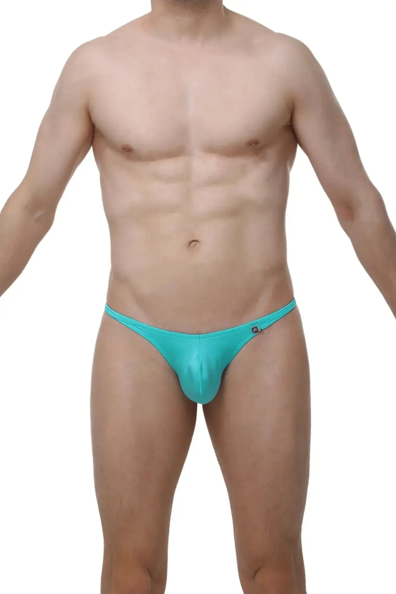 Petitq thong plellis joe green turquoise shiny fabric briefs with a small black logo on the side