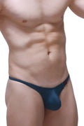 Navy blue petitq thong plellis prussian blue with a small red logo on the side made from soft fabric