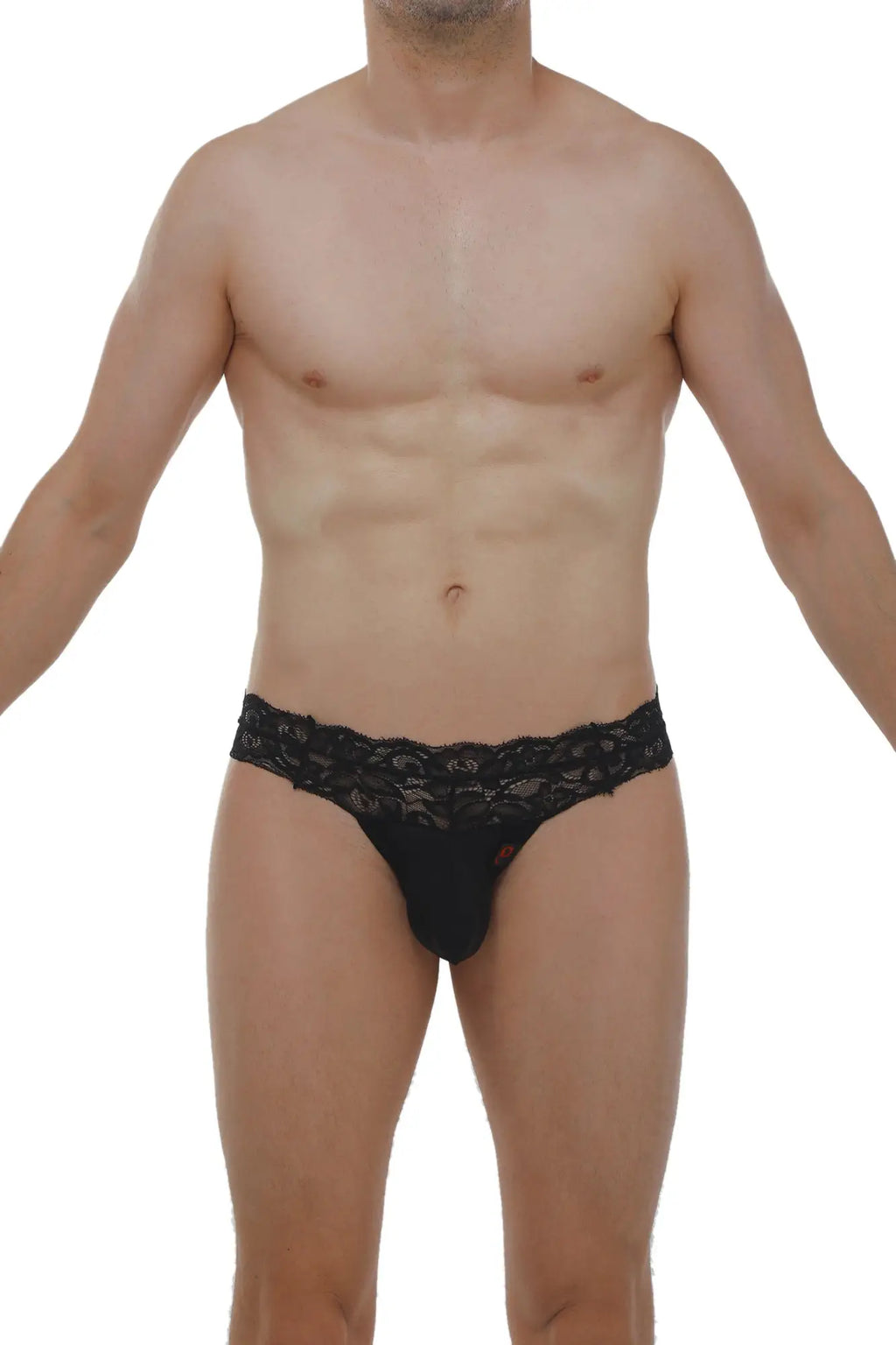 PetitQ thong plessis lace black men’s briefs with black lace trim and sleek form-fitting design
