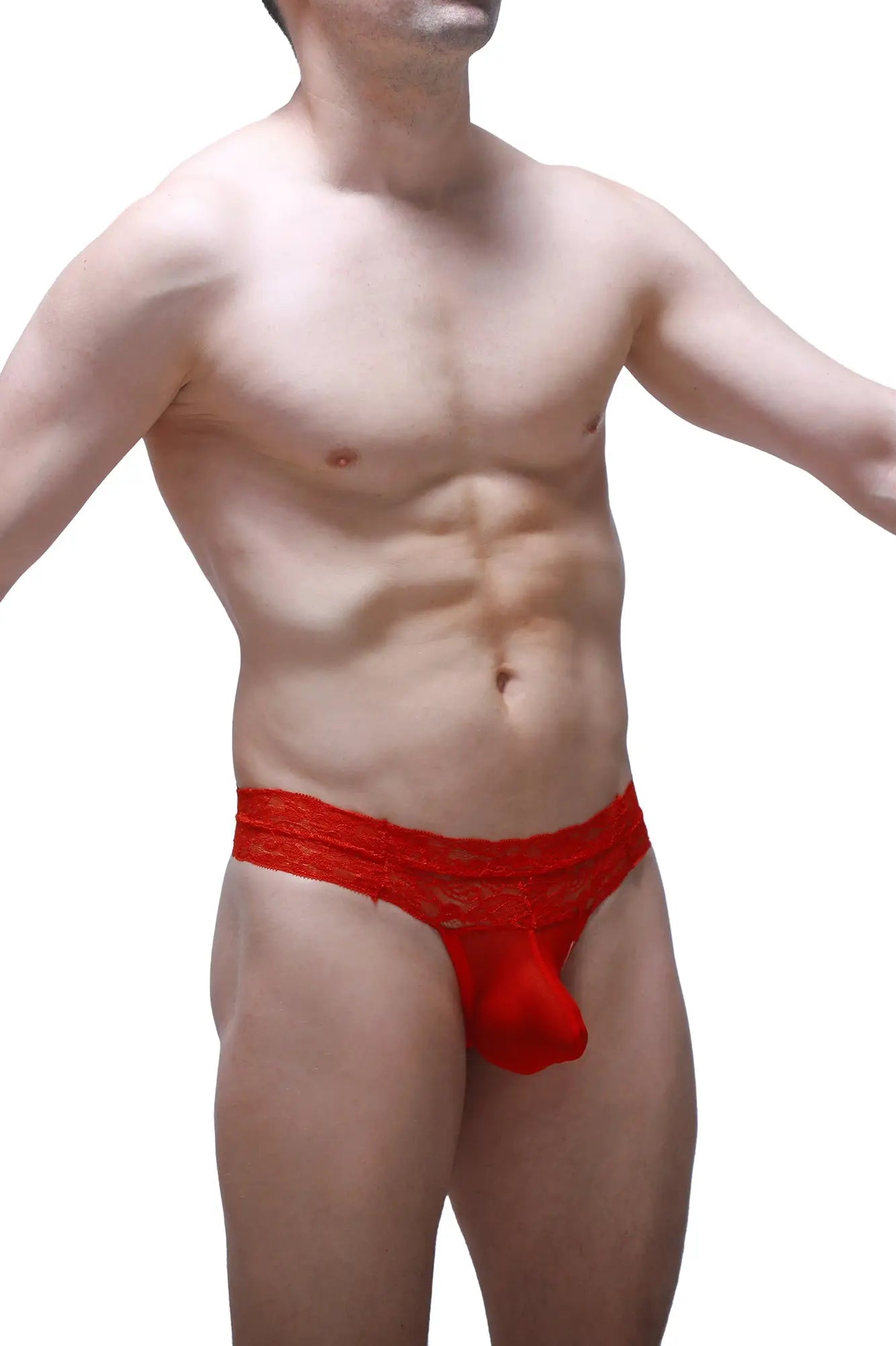 Red lace thong with matching pouch in net material by PetitQ in red for intimate wear and comfort