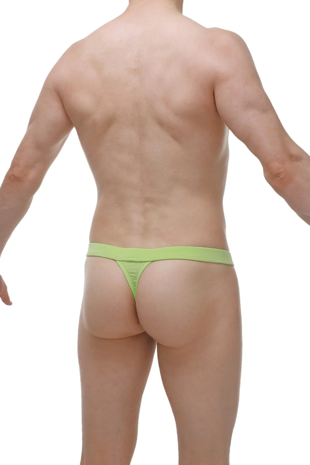 PetitQ thong Sillas bamboo apple green in lime green smooth stretchy fabric with subtle textured center seam visible from the back