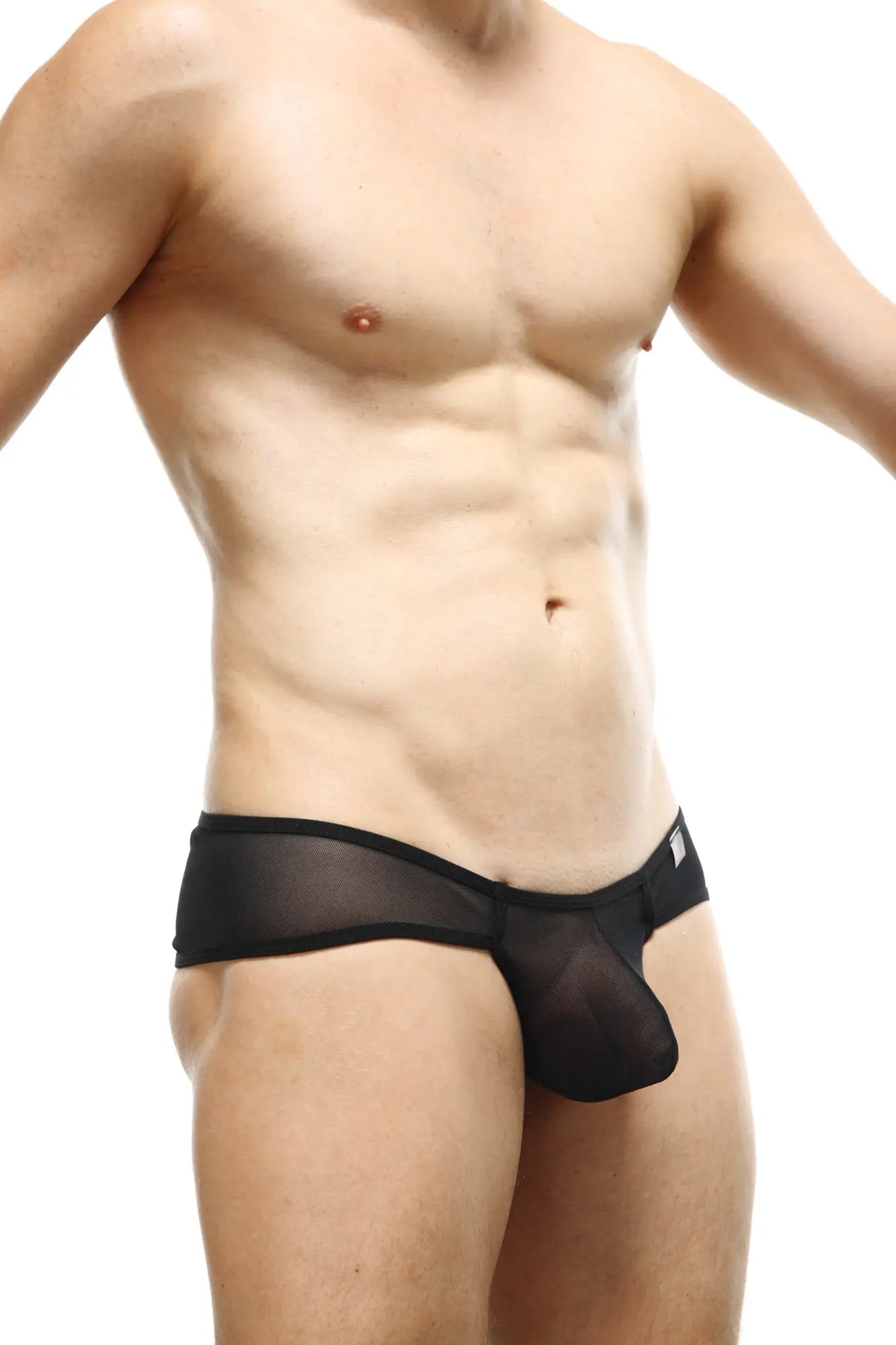 PetitQ thong Toga net black sheer mesh briefs with a supportive contoured design showing the back side