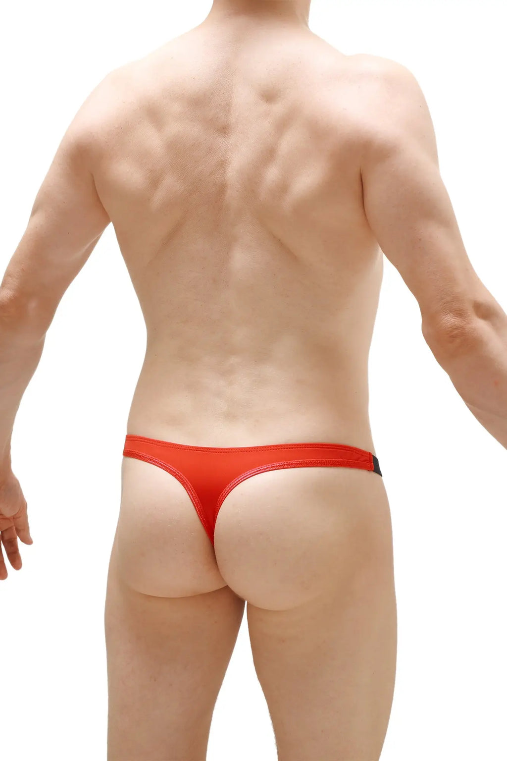 Petitq thong torp open red bright red form-fitting thong with sleek black trim along the waistband front view