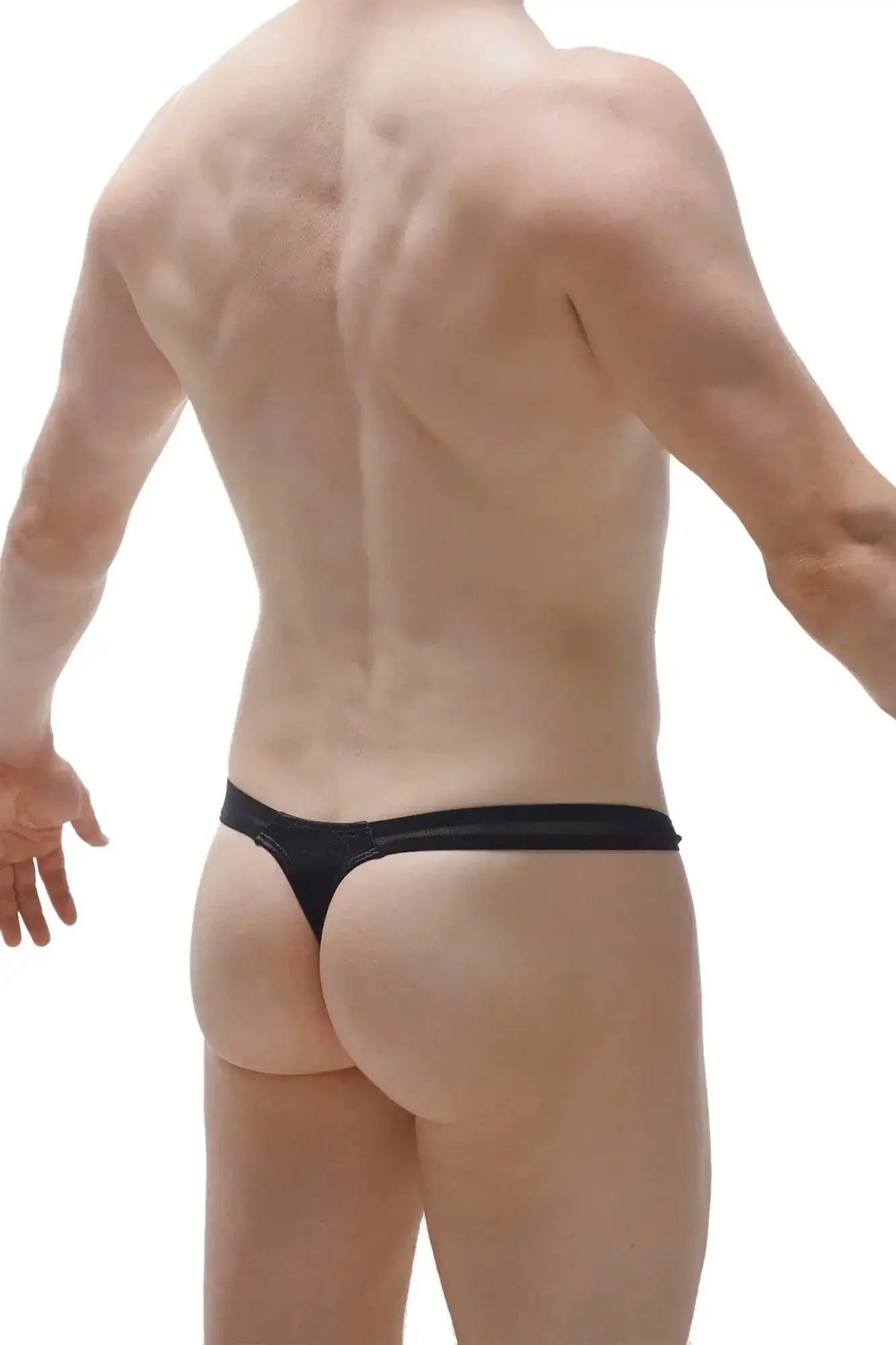 Black shiny latex thong petitq thong tower rustrel black shown from the back side