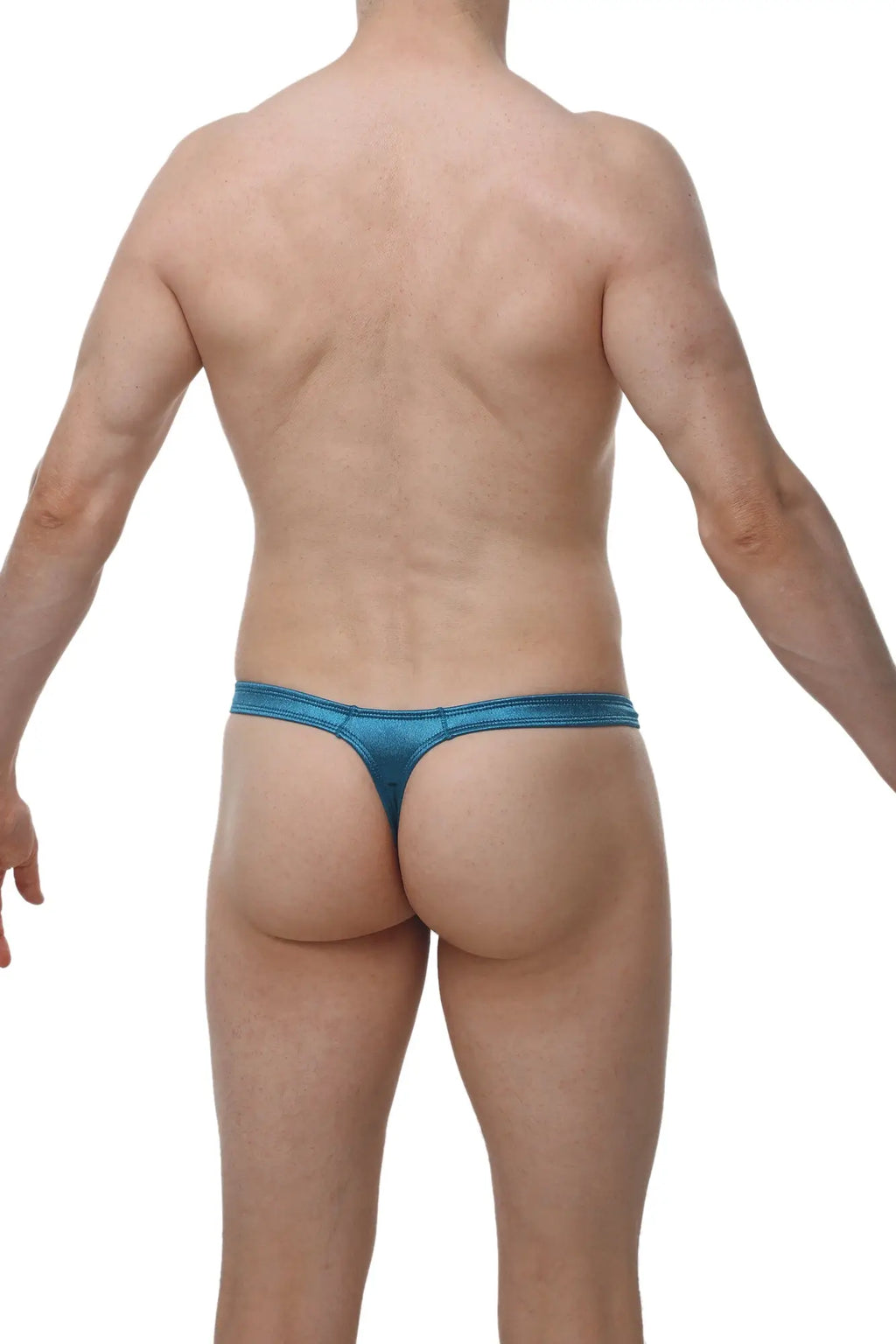 PetitQ thong tower satin teal in blue metallic fabric showcasing a sleek satin thong design