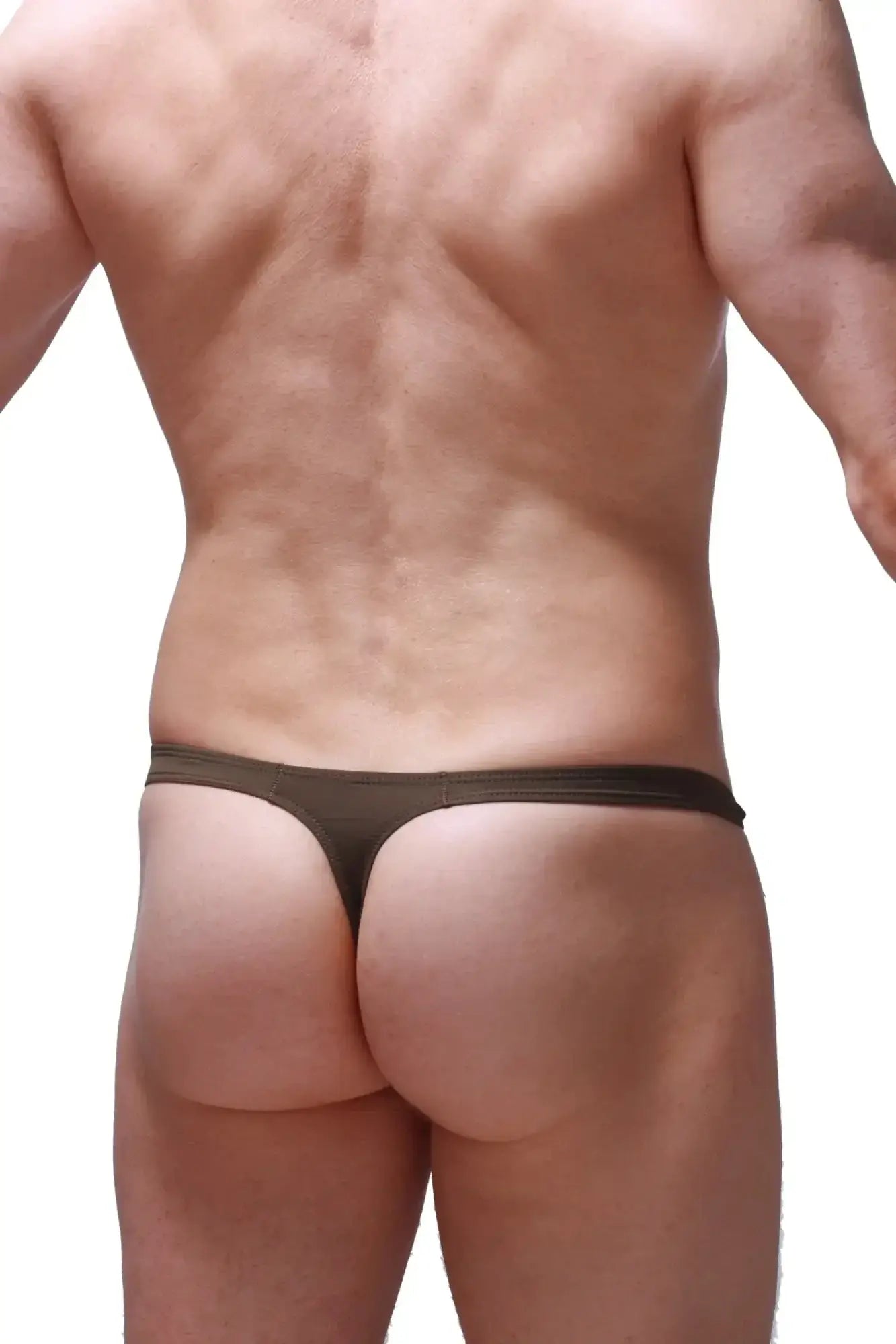 Black thong briefs petitq thong yutz olive with smooth stretchy fabric and minimalistic design shown from the back