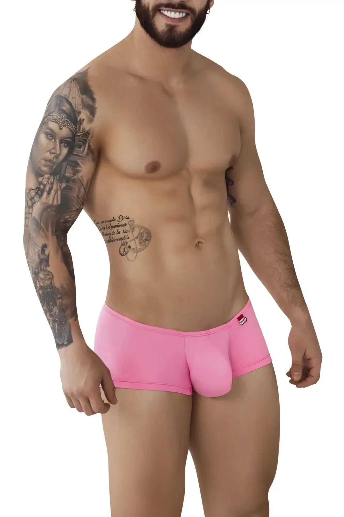 Front view of a model wearing Pikante PIK 0976 Angola trunks in pink.