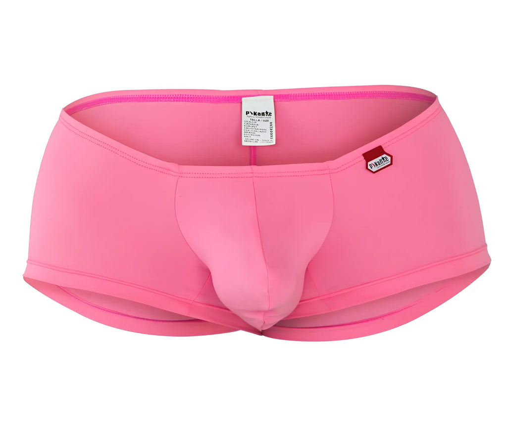 Bright pink pikante pik 0976 angola trunks men’s briefs with supportive contoured design and red brand tag on side