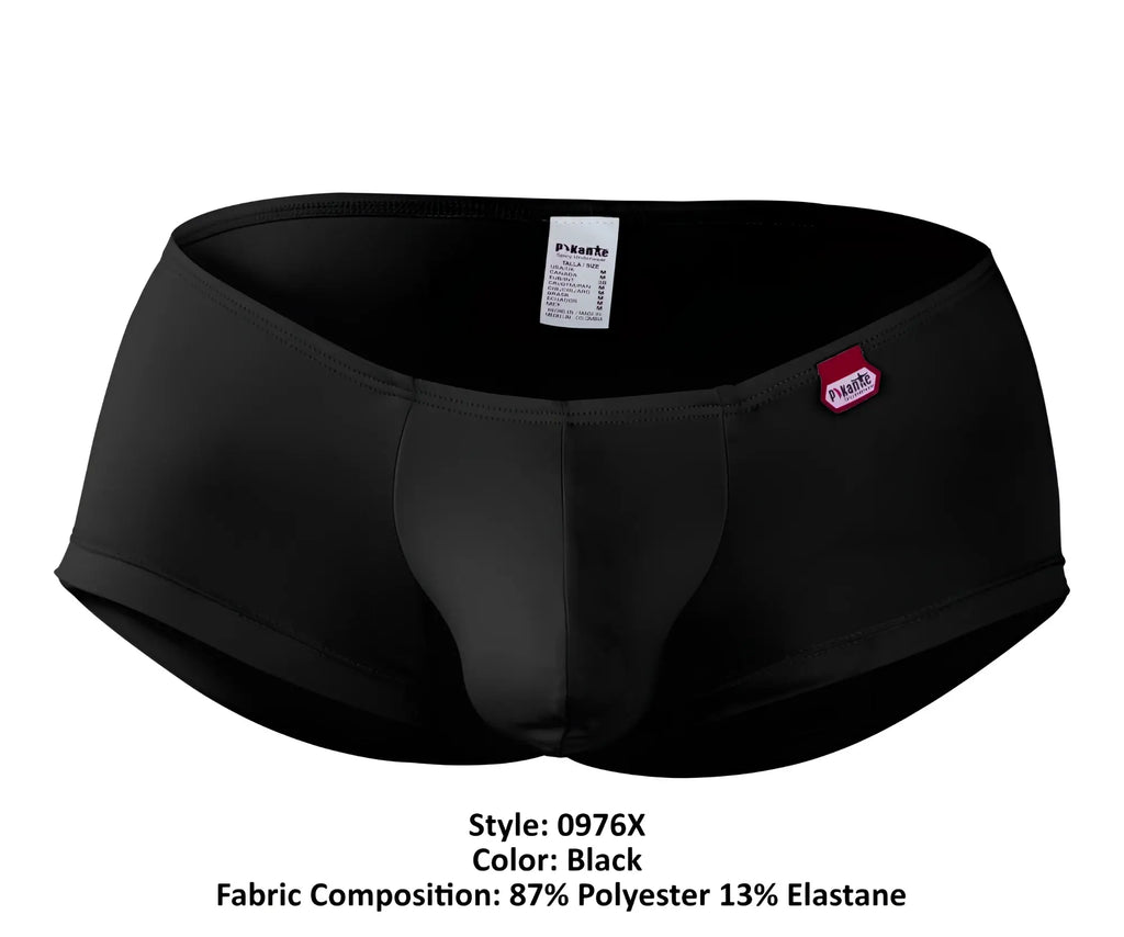 Pikante pik 0976x angola trunks are sleek black men’s briefs with subtle seam detail and a branded tag