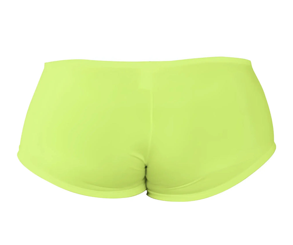 Bright neon green pikante PIK 0976X Angola trunks high-waisted smooth stretchy fabric shorts front view