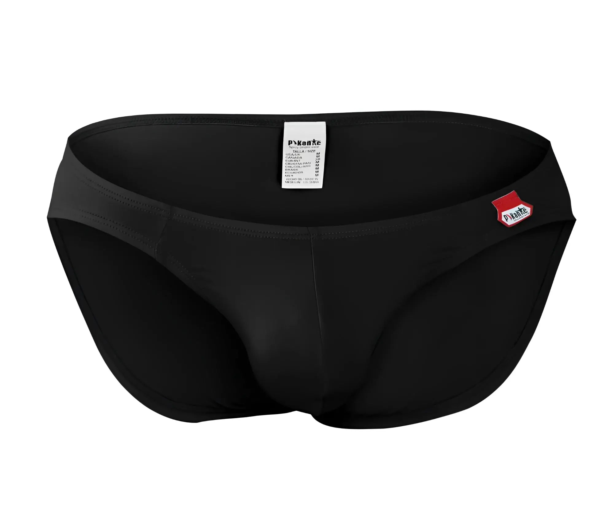 Black pikante pik 0977x angola bikini swim trunks with sleek form fitting design and subtle red logo on side