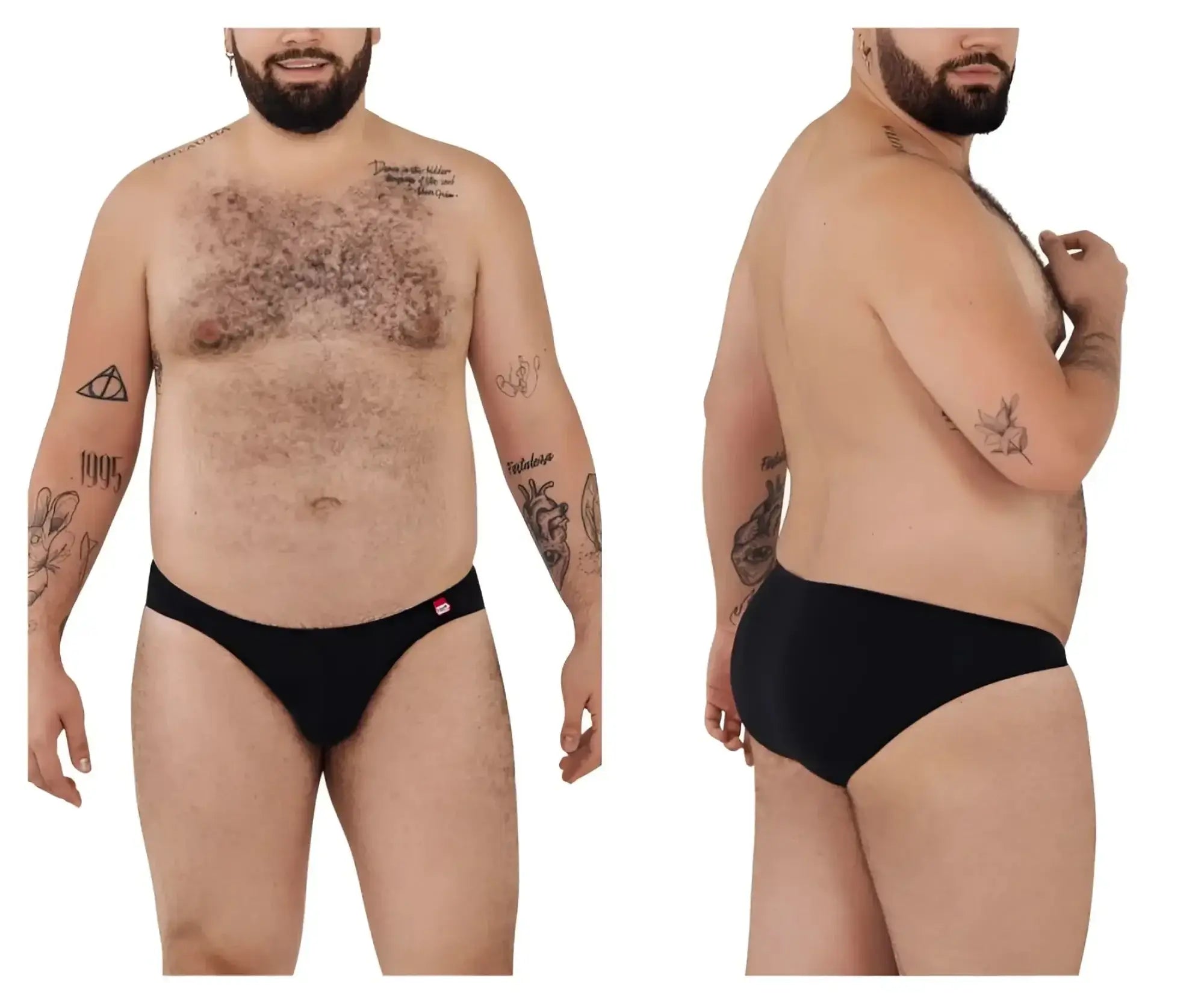 Front and side view of Pikante PIK 0977X Angola Bikini in black, modeled by a man.