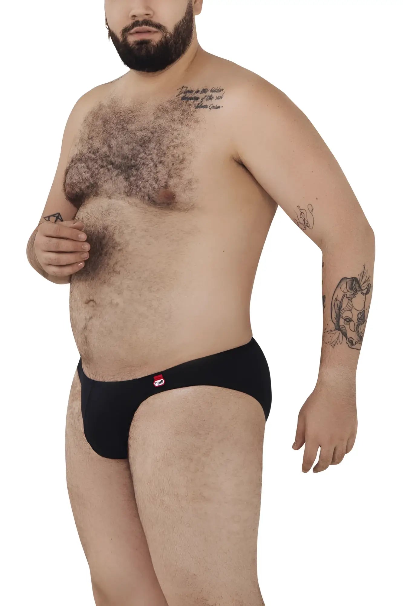 Black pikante pik 0977x angola bikini briefs with a red and white logo on the left hip