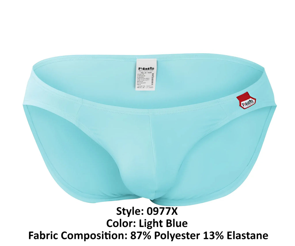 Light blue Pikante PIK 0977X Angola bikini men’s swim trunks with sleek form-fitting design and subtle side logo