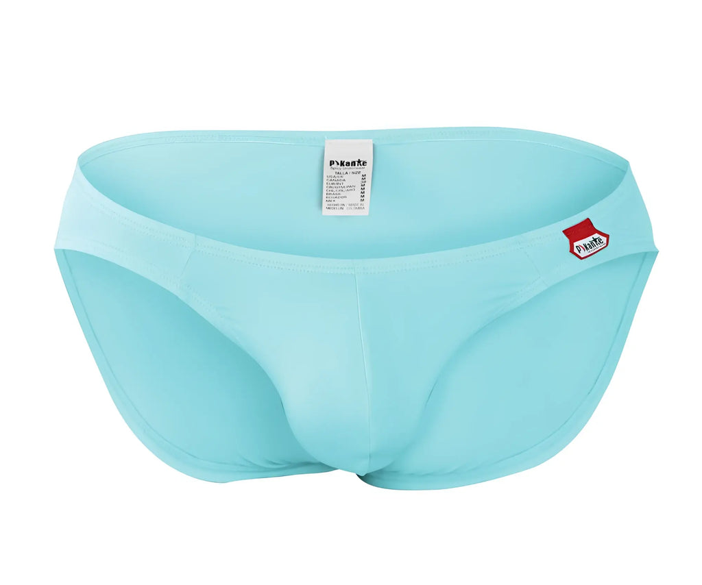 Light blue pikante men’s swim trunks pik 0977x angola bikini with smooth seamless design and red brand logo on the side