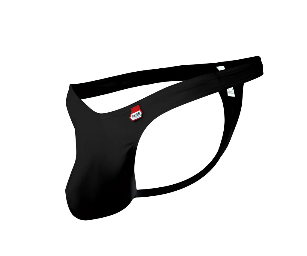 Black pikante PIK 0978X Angola thong with red and white logo patch on the side showing the back view