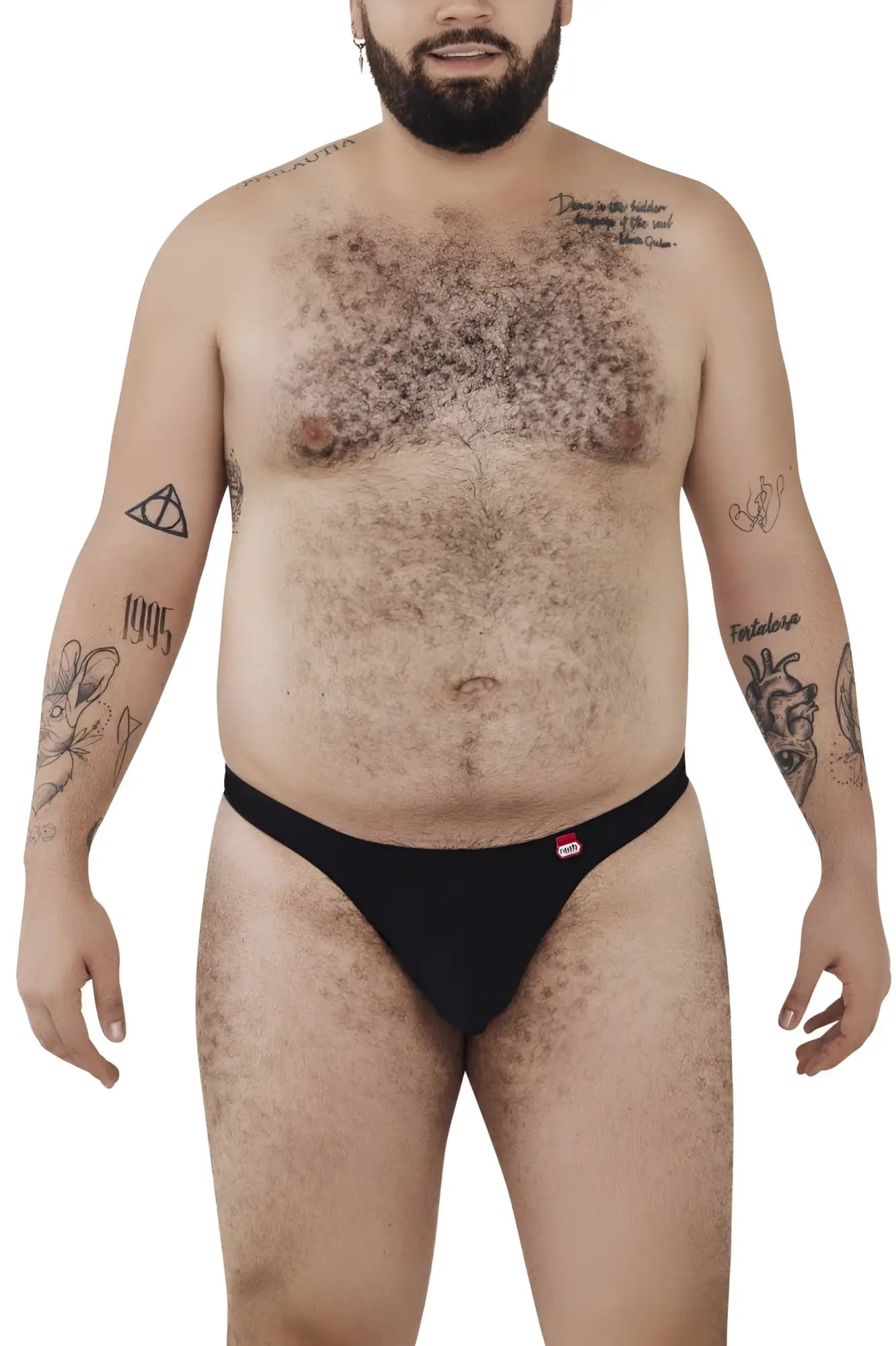 Front view of a model wearing Pikante PIK 0978X Angola black thong underwear.