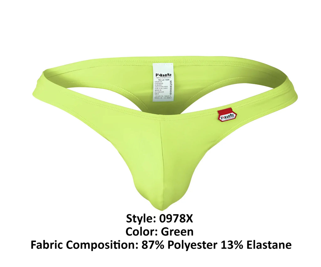 Bright green form-fitting thong made of 87% polyester and 13% elastane with a branded tag by Pikante PIK 0978X Angola