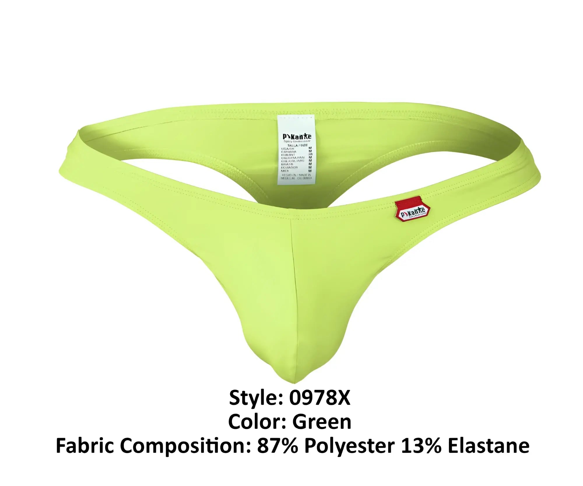 Bright green form-fitting thong made of 87% polyester and 13% elastane with a branded tag by Pikante PIK 0978X Angola