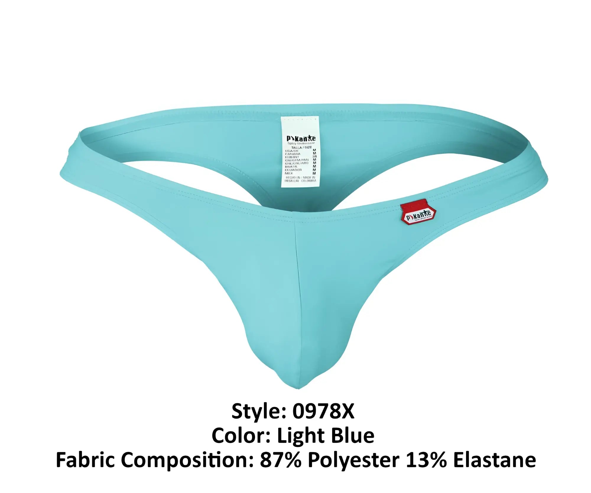 Light blue pikante PIK 0978X Angola men’s thong made of 87% polyester 13% elastane with a red logo on the side