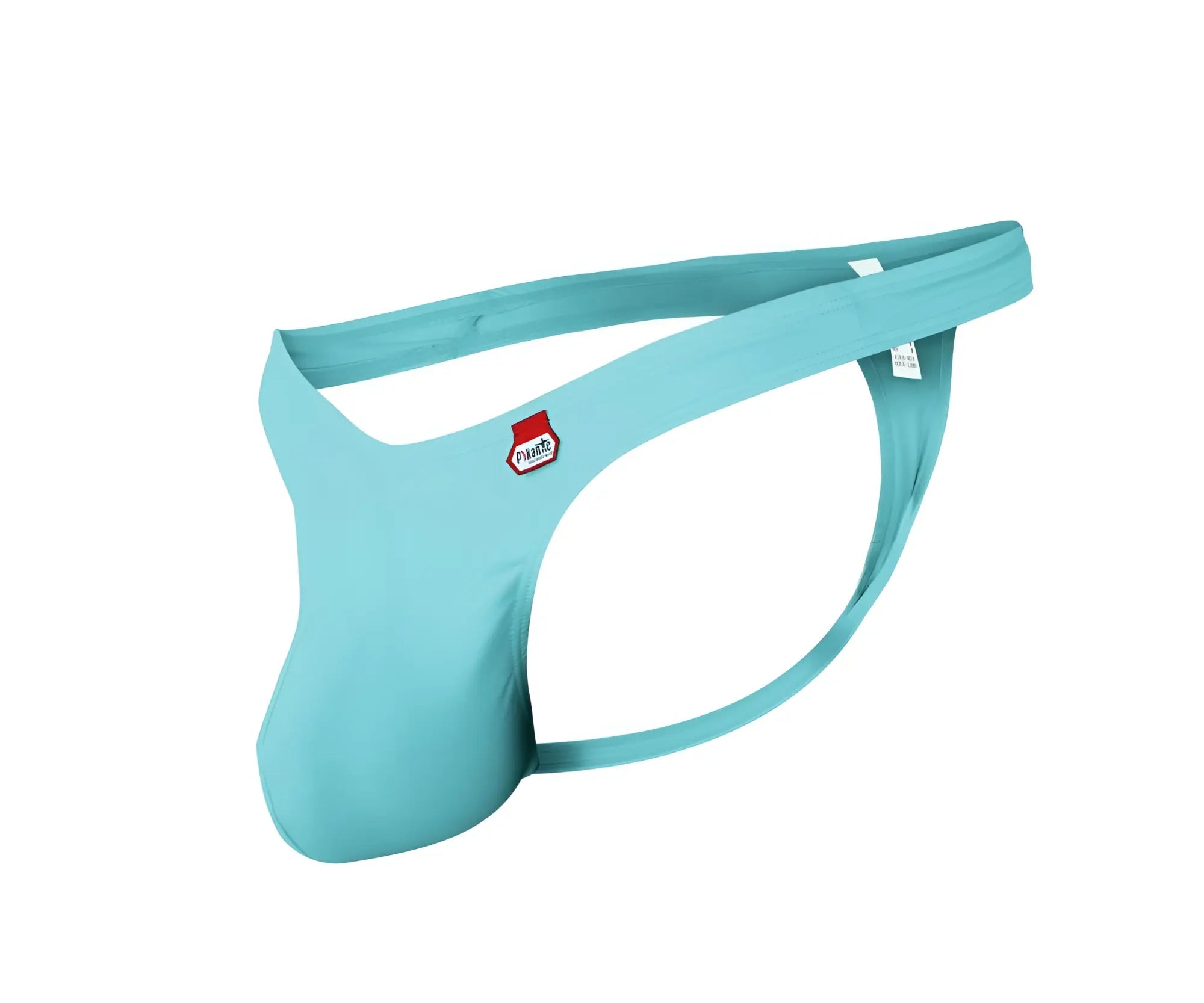 Light blue form-fitting men’s thong with red and white Pikante logo on the side from the PIK 0978X Angola collection