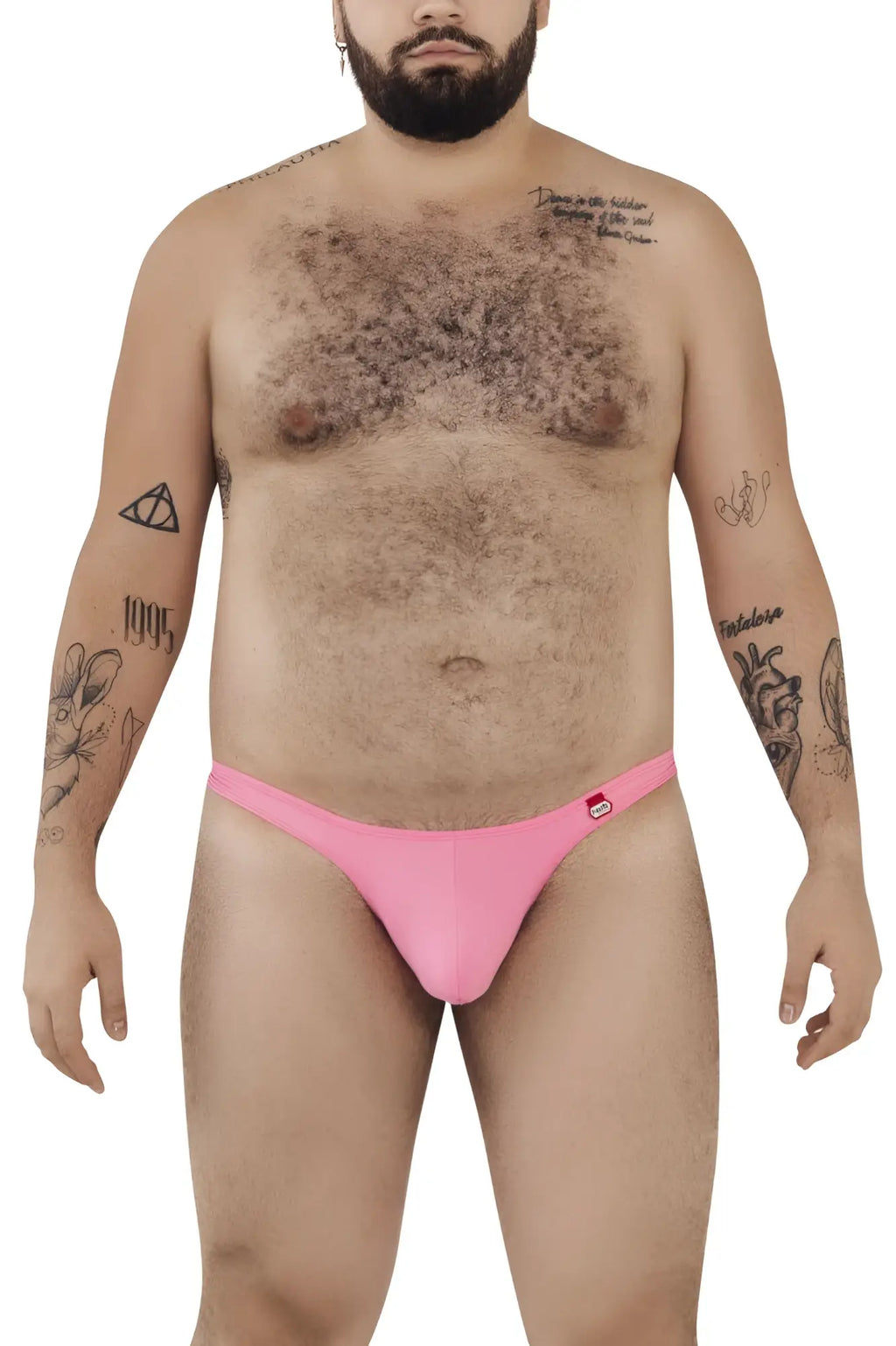 Pink pikante pik 0978x angola men’s briefs with small red logo on waistband in front view