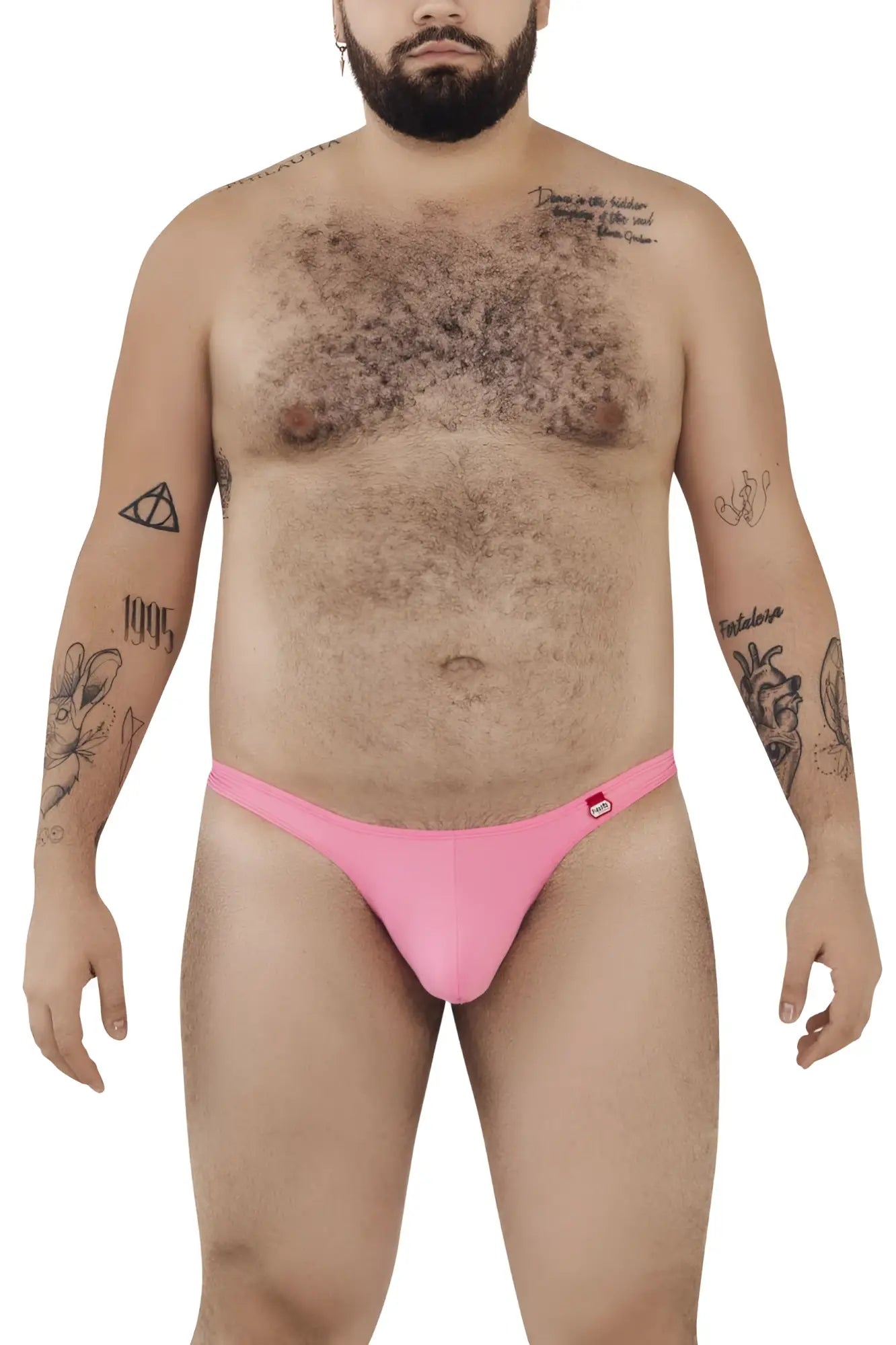 Pink pikante pik 0978x angola men’s briefs with small red logo on waistband in front view