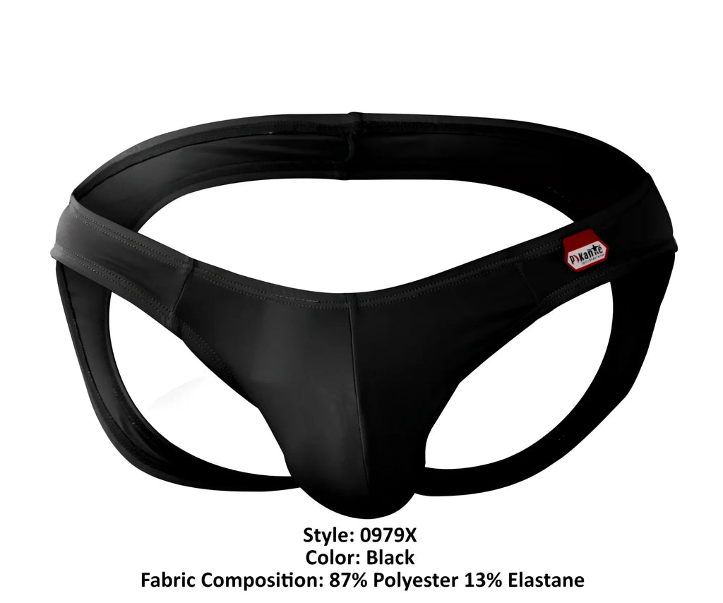Black pikante pik 0979x angola jockstrap made of 87% polyester 13% elastane with a red and white waistband tag