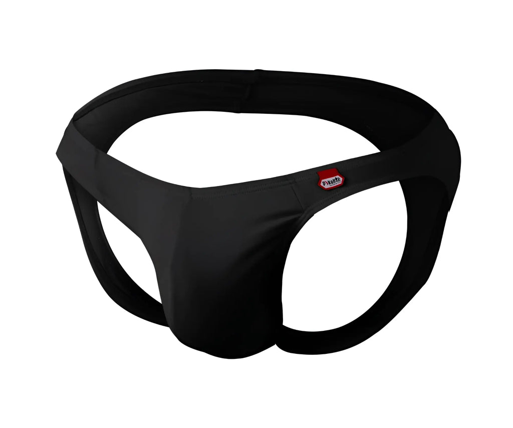 Black pikante pik 0979x angola jockstrap briefs with smooth form fitting fabric and small red logo on side