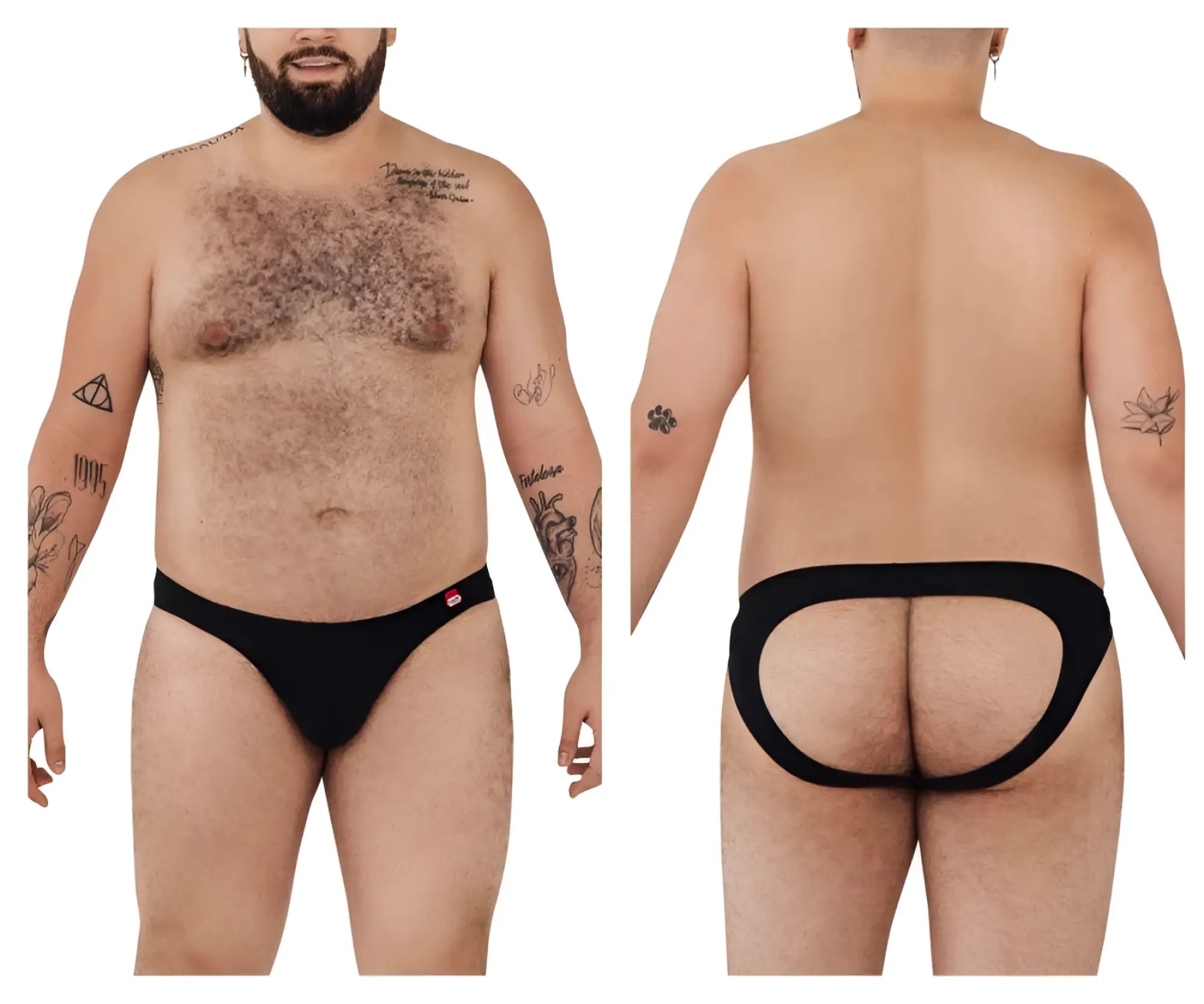 Black pikante pik 0979x angola jockstrap briefs with red logo on left hip designed for comfortable support