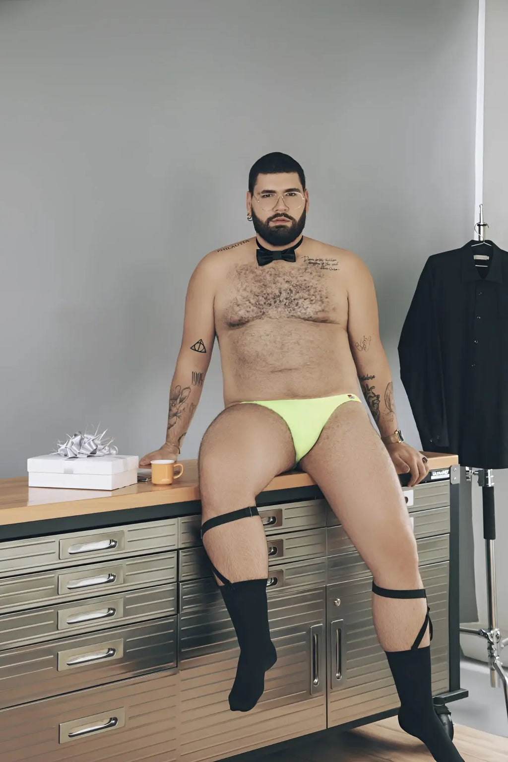 Bright lime green pikante PIK 0979X angola jockstrap briefs with black straps and bow tie detailing