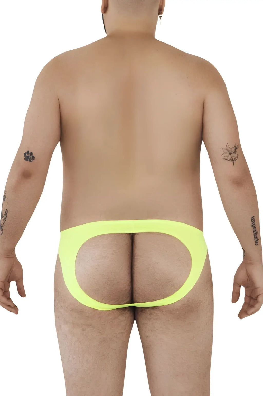Neon yellow Pikante PIK 0979X Angola jockstrap with cutout design in green athletic briefs front view