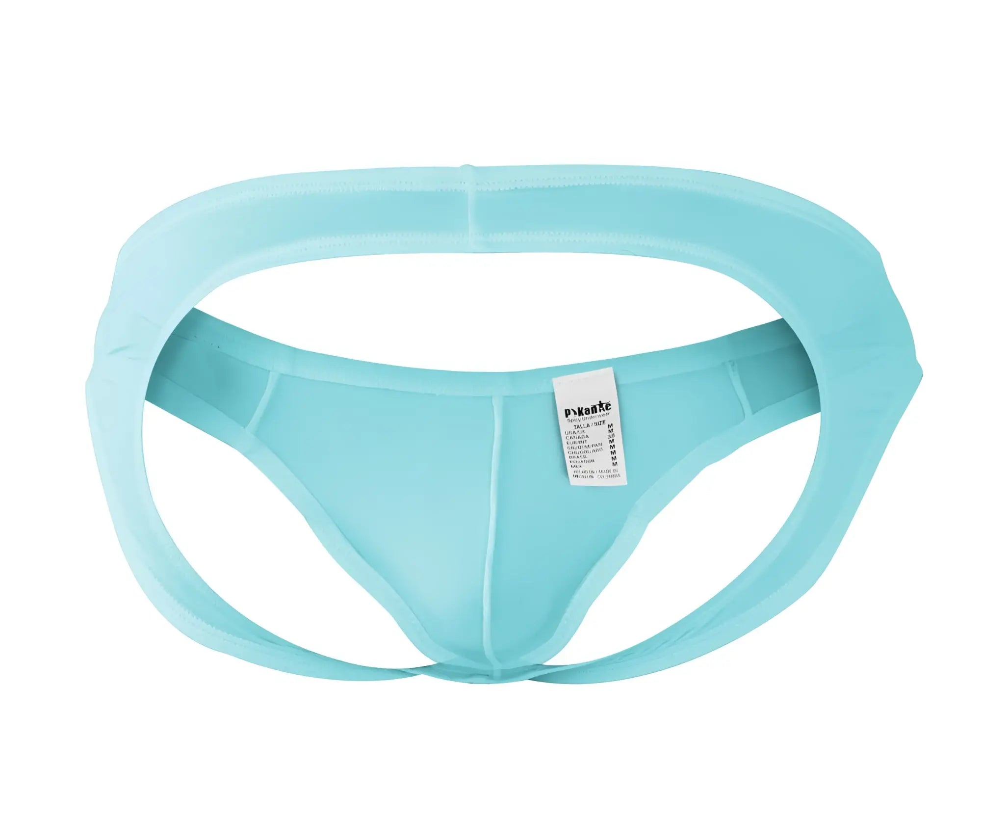 Light blue pikante angola jockstrap featuring seamless fabric briefs with a supportive waistband and leg openings