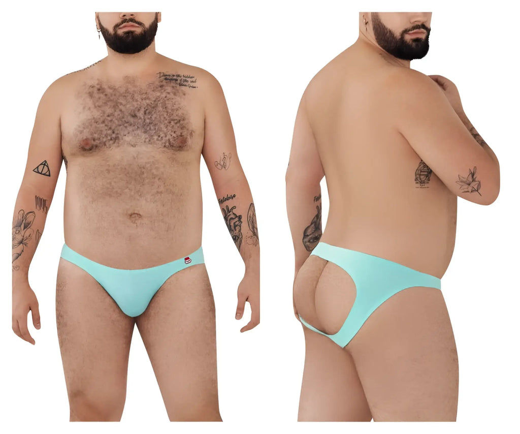 Light blue pikante pik 0979x angola jockstrap thong back with cutout and small red logo on left hipband