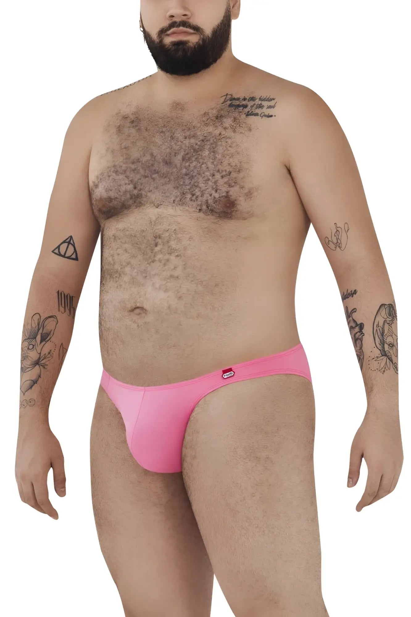 Bright pink form-fitting Pikante PIK 0979X Angola jockstrap briefs with a small red logo on the waistband