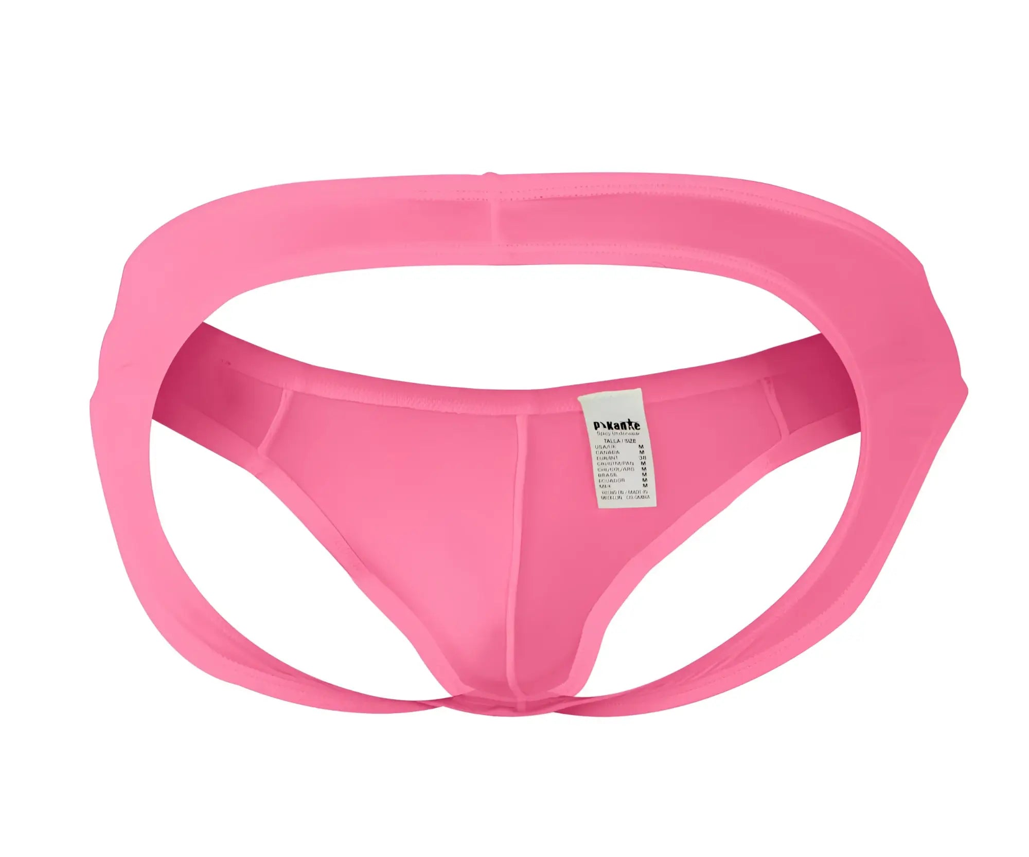 Bright pink pikante PIK 0979X Angola jockstrap back side with smooth stretchy material and small white label