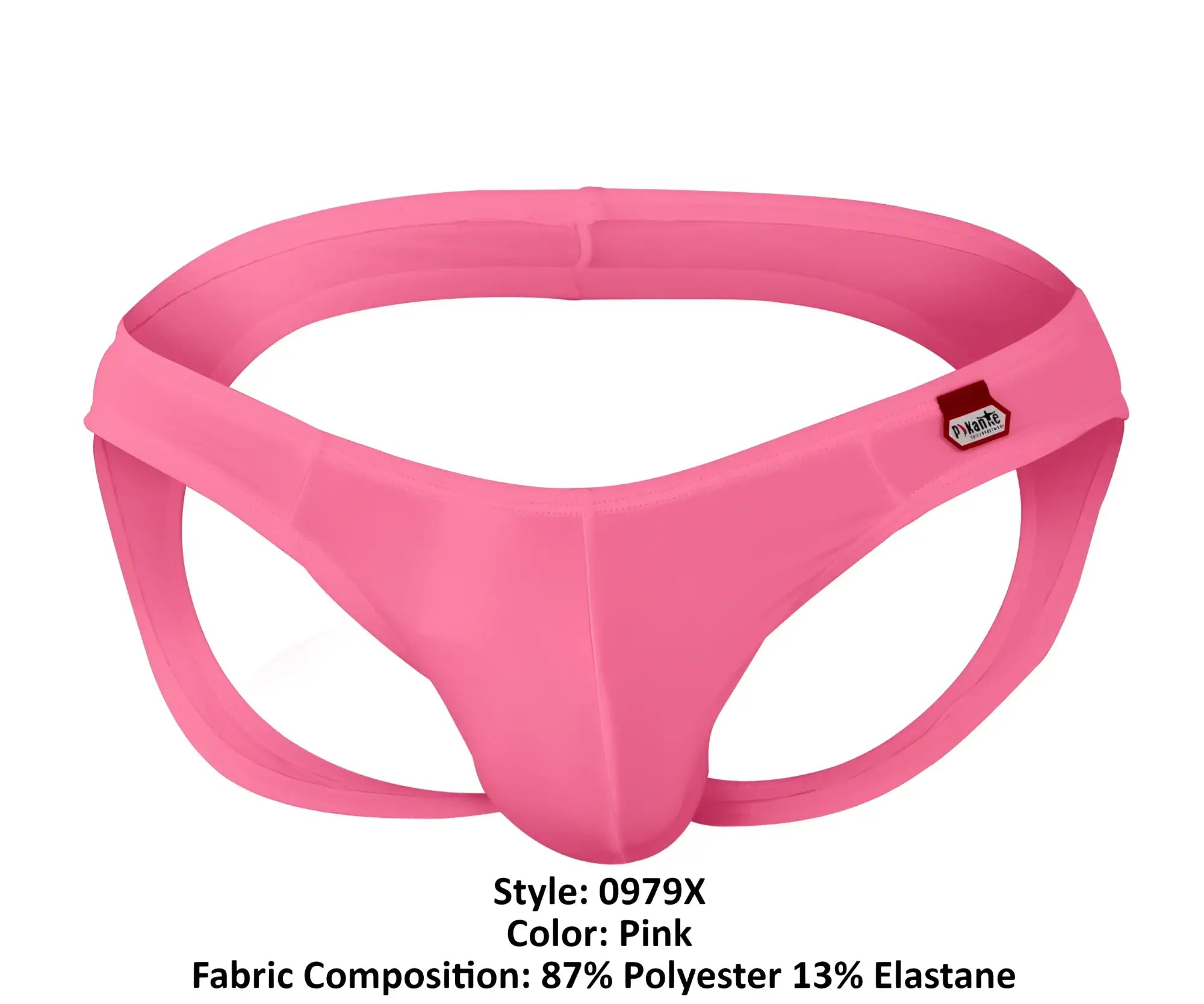 Pink men’s briefs pikante PIK 0979X Angola jockstrap made of 87% polyester 13% elastane with red brand tag on waistband